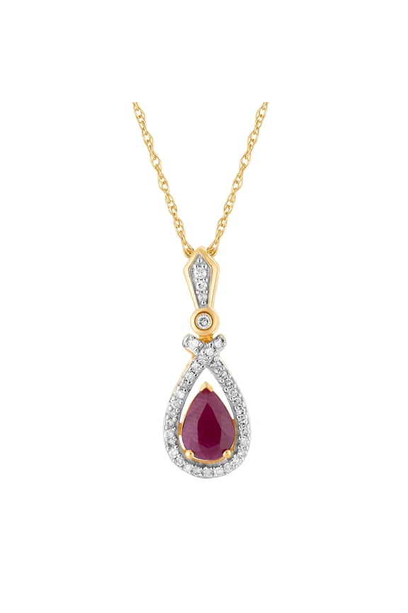 10k Gold Ruby & 1/6 Carat T.W. Diamond Teardrop Pendant Necklace