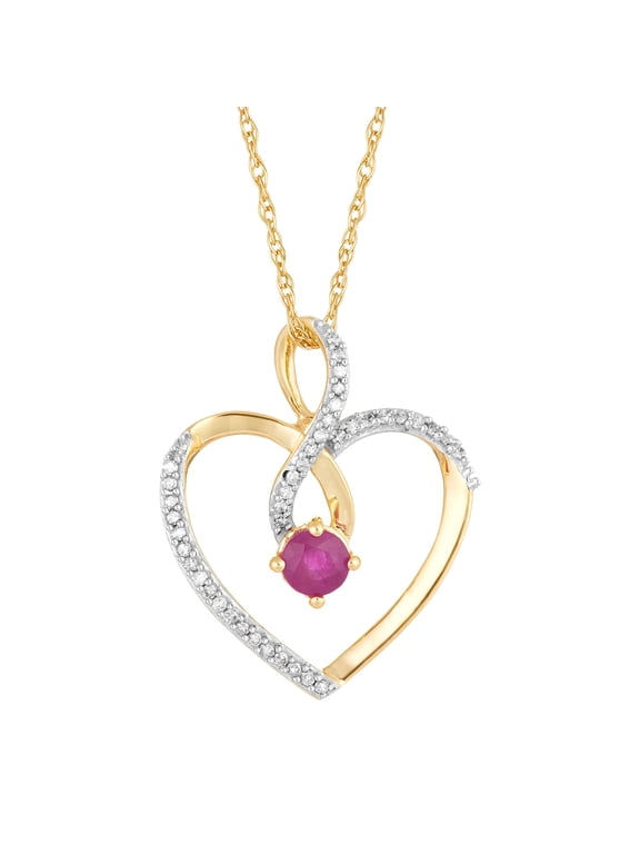 10k Gold Ruby & 1/8 Carat T.W. Diamond Infinity Heart Pendant Necklace