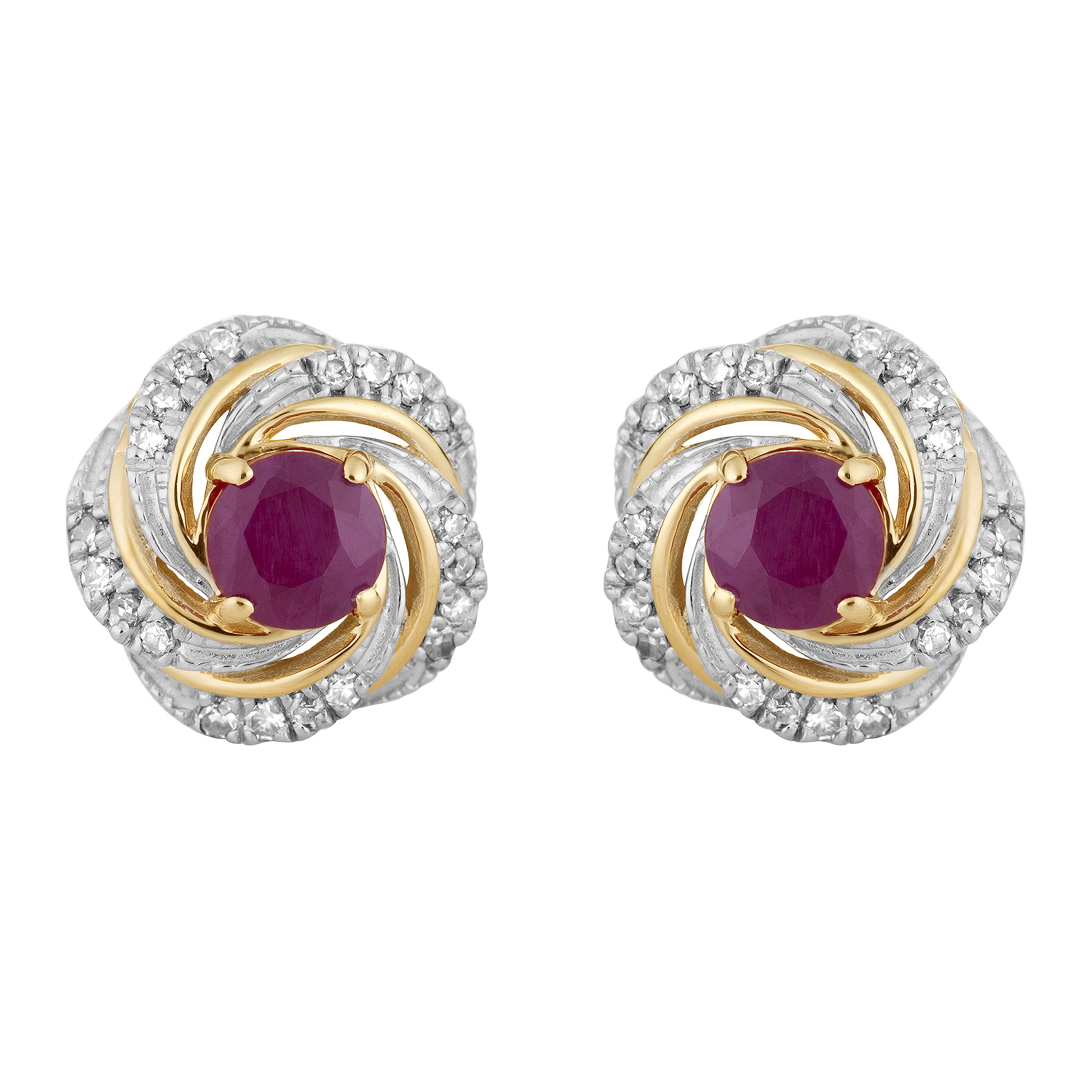 10k Gold Ruby & 1/8 Carat T.W. Diamond Swirl Stud Earrings
