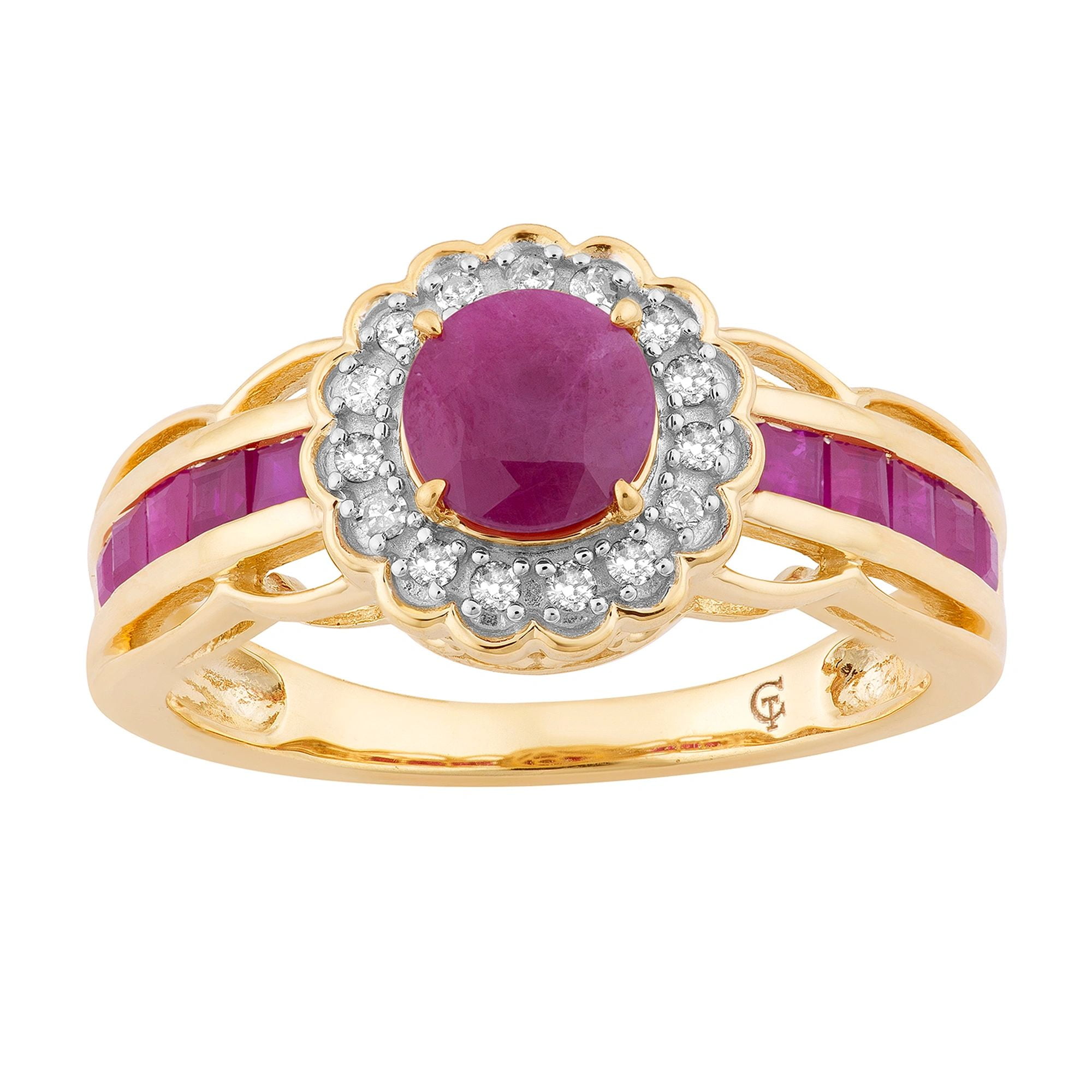 10k Gold Ruby & 1/8 Carat T.W. Diamond Tiered Flower Ring