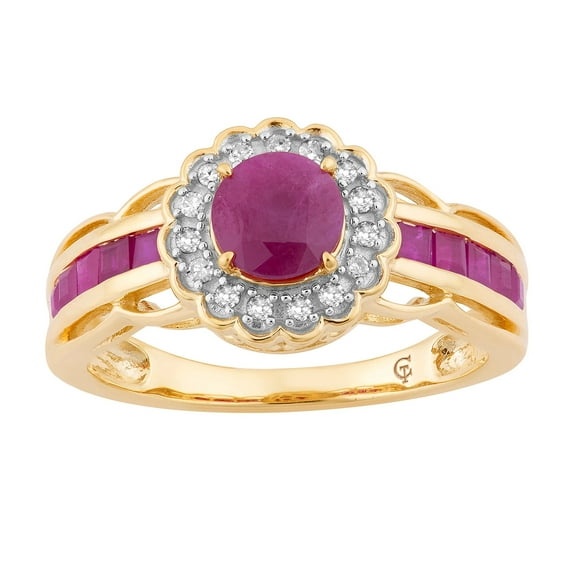 10k Gold Ruby & 1/8 Carat T.W. Diamond Tiered Flower Ring
