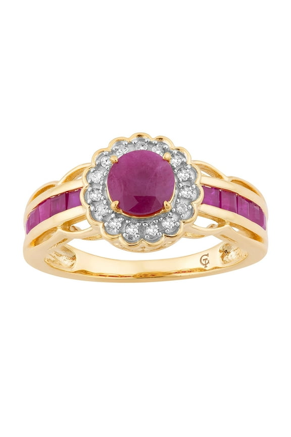 10k Gold Ruby & 1/8 Carat T.W. Diamond Tiered Flower Ring