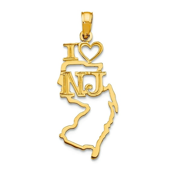 10k Gold Solid New Jersey State Pendant Necklace Pendant for Women - .6 Grams