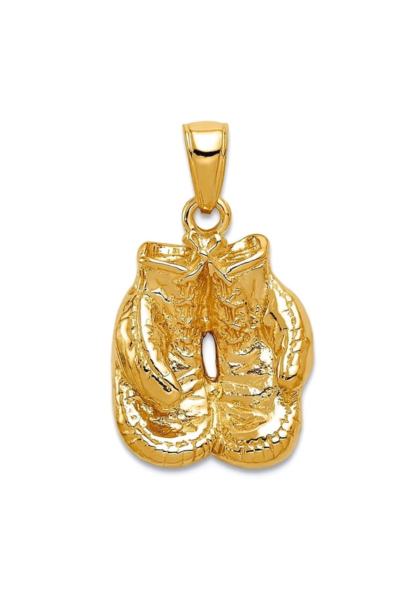 10k Gold Solid Polished Boxing Gloves Pendant Necklace 21.5x19mm Wide Pendant for Women - 3.6 Grams