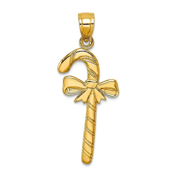 10k Gold Solid Polished Candy Cane Pendant Necklace 27.3x12mm Wide Pendant for Women - .6 Grams