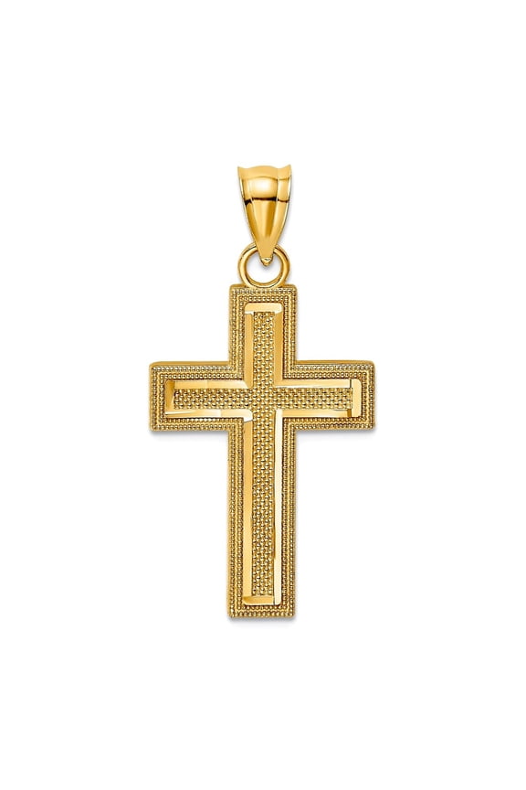 10k Solid Yellow Gold Sparkle-Cut Block Religious Faith Cross Charm 22.8mm Long Pendant Necklace for Women