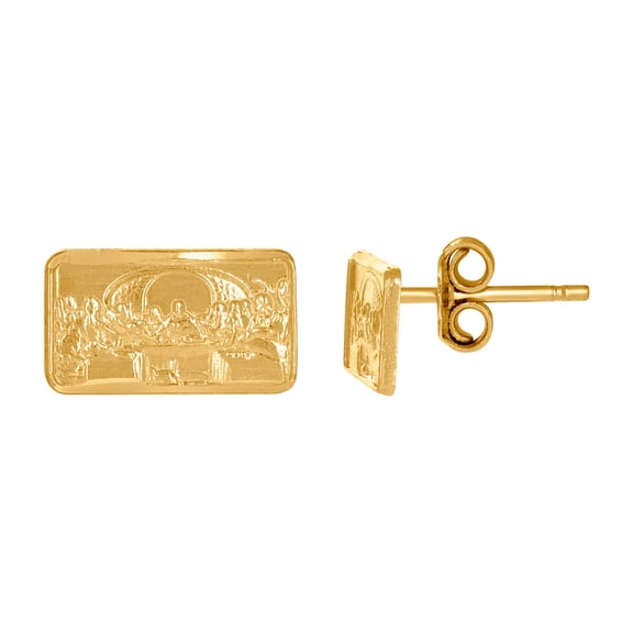 10k Gold Textured Mens Last Supper 12.3mm X 7mm Religious Push Back Studs Stud Earring for Men