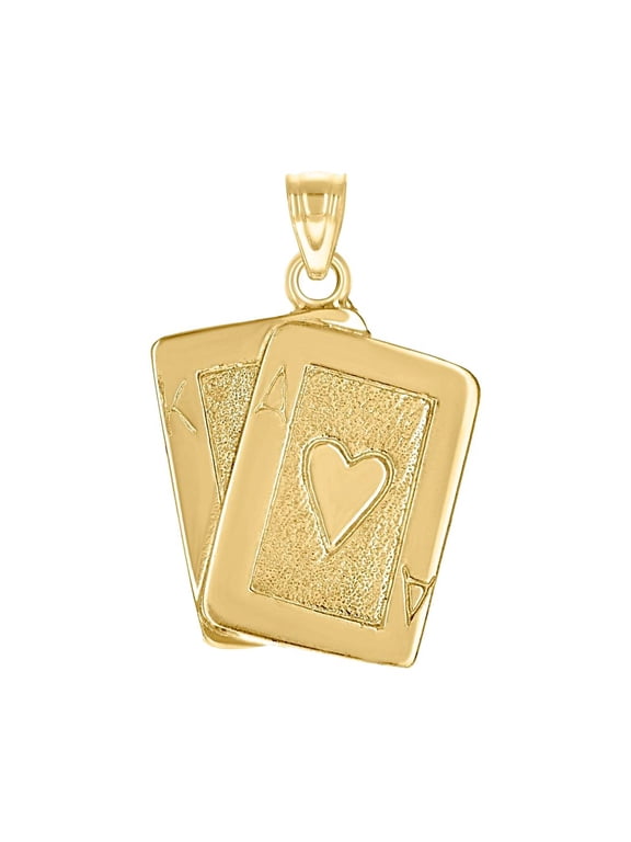 10k Gold Textured Mens Playing Cards Ace Height 29.1mm X Width 19.2mm Gambling Charm Pendant Necklace for Men