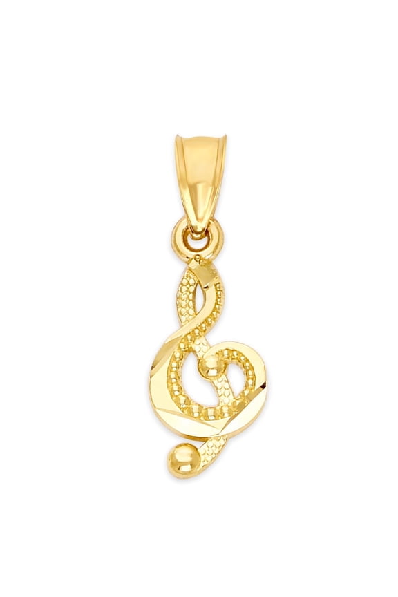Golden Fire Solid 10K Yellow Gold Treble Clef Pendant - Music Jewelry for Women