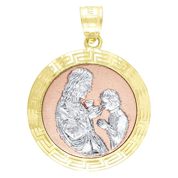 10k Gold Tri-color Unisex Communion Height 27.9mm X Width 20.6mm Religious Charm Pendant Necklace Pendant for Women