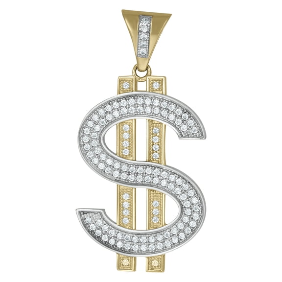 10k Gold Two-Tone Mens Dollar Sign Currency Charm Pendant