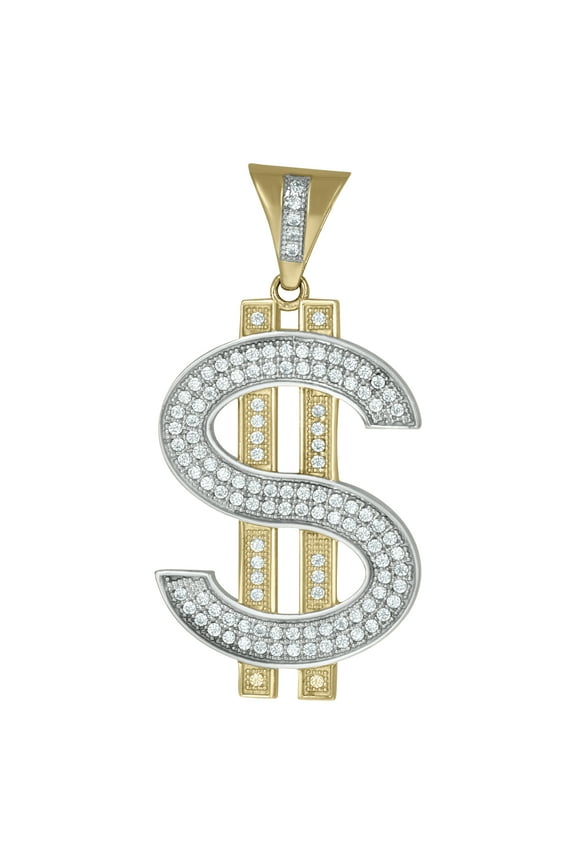 10k Gold Two-Tone Mens Dollar Sign Currency Charm Pendant