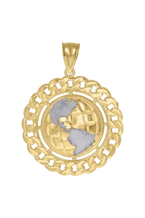 10k Gold Two-Tone Mens Earth World Globe Charm Pendant