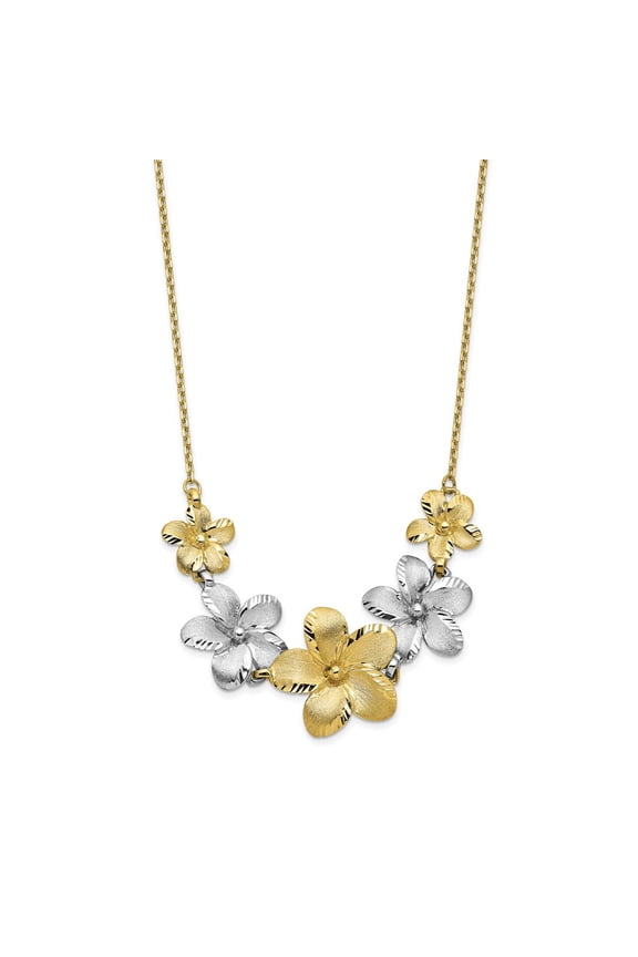 10k Gold Two-Tone Polished and Brushed D/C Flower Necklace