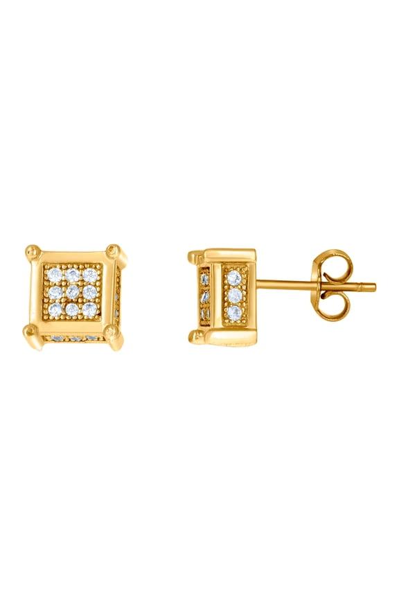 10k Gold Two tone Cubic Zirconia Mens Square 7.1mm X 7.1mm Push Back Studs Stud Earring for Men