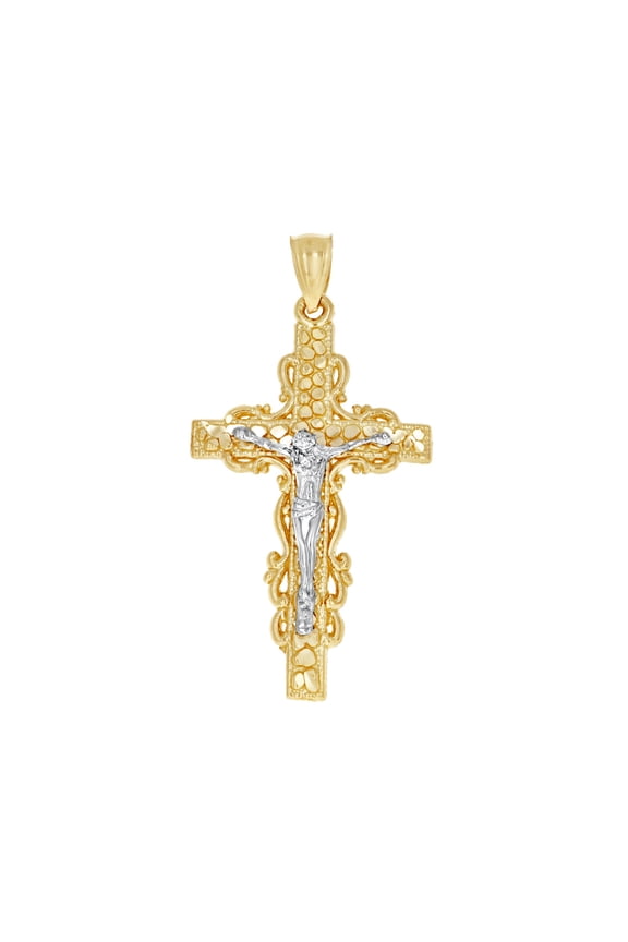10k Gold Two-tone Dc Mens Cross Crucifix Height 41.4mm X Width 20.3mm Religious Charm Pendant Necklace for Men