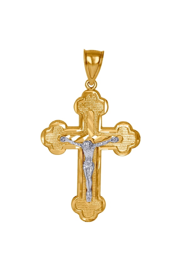 10k Gold Two-tone Dc Mens Cross Crucifix Height 48.6mm X Width 27.2mm Religious Charm Pendant Necklace for Men