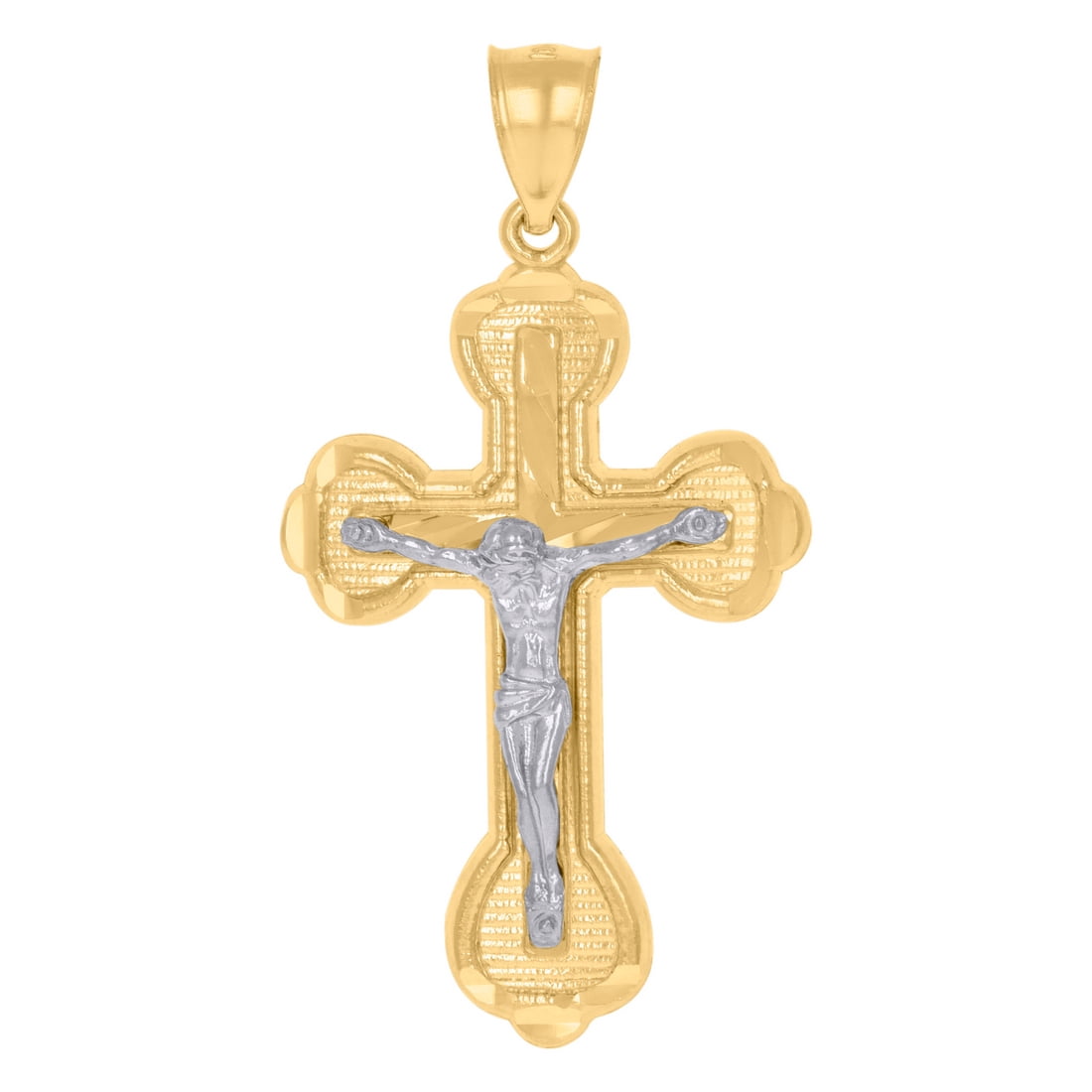 10k Gold Two tone Dc Mens Cross Crucifix Height 48mm X Width 25.5mm Religious Charm Pendant Necklace for Men