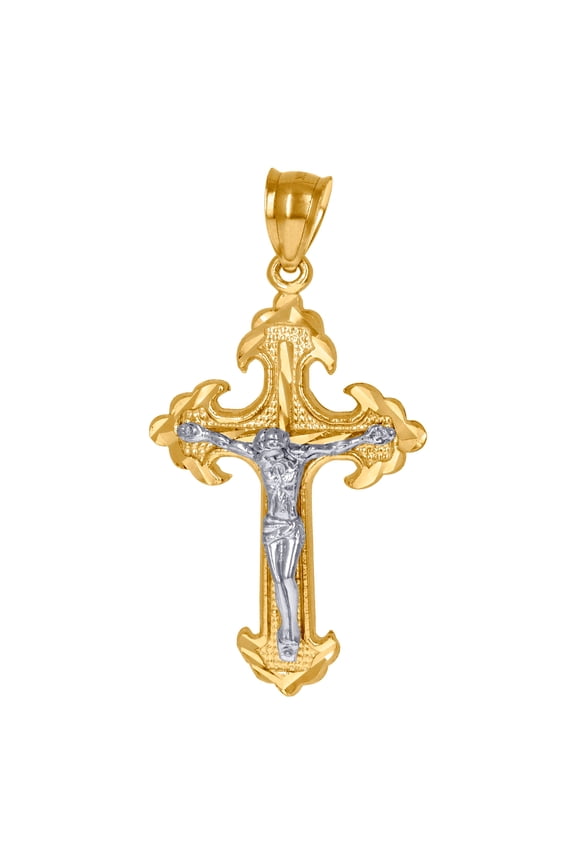 10k Gold Two-tone Dc Mens Cross Crucifix Height 49.5mm X Width 24.5mm Religious Charm Pendant Necklace for Men