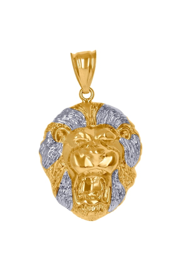 10k Gold Two-tone Dc Mens Lion Head Height 40mm X Width 24.6mm Animal Charm Pendant Necklace for Men