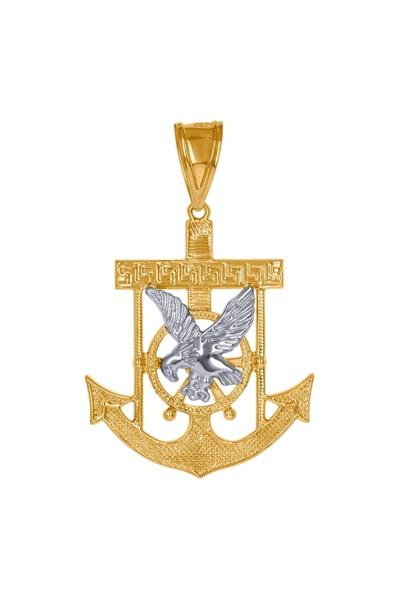 10k Gold Two-tone Dc Mens Nautical Ship Mariner Anchor Cross Eagle Height 40.9mm X Width 10.1mm Religious Charm Pendant