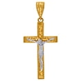 thumbnail image 1 of 10k Gold Two-tone Dc Mens Nugget Cross Crucifix Height 34.4mm X Width 24.8mm Religious Charm Pendant Necklace for Men, 1 of 2