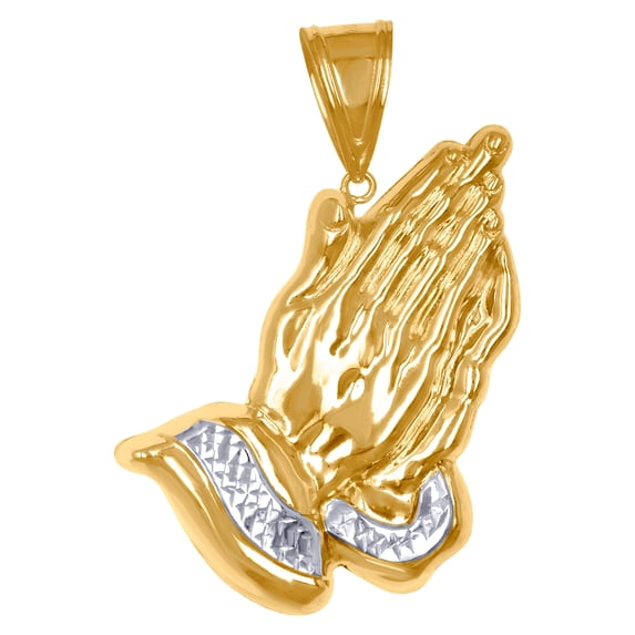 10k Gold Two-tone Dc Mens Praying Hands Height 57.5mm X Width 33.9mm Religious Charm Pendant Necklace for Men
