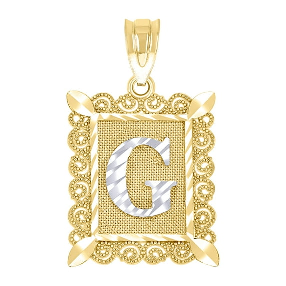 10k Gold Two-tone Dc Unisex Letter G Height 21mm X Width 12.1mm Initial Charm Pendant Necklace Pendant for Women