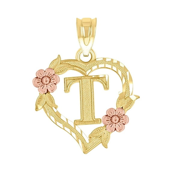 10k Gold Two-tone Dc Womens Letter T Love Heart Height 19.6mm X Width 15.3mm Initial Charm Pendant Necklace Pendant for