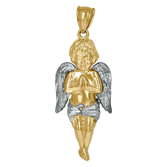 10k Gold Two tone Mens Angel Height 45mm X Width 17mm Religious Charm Pendant Necklace for Men