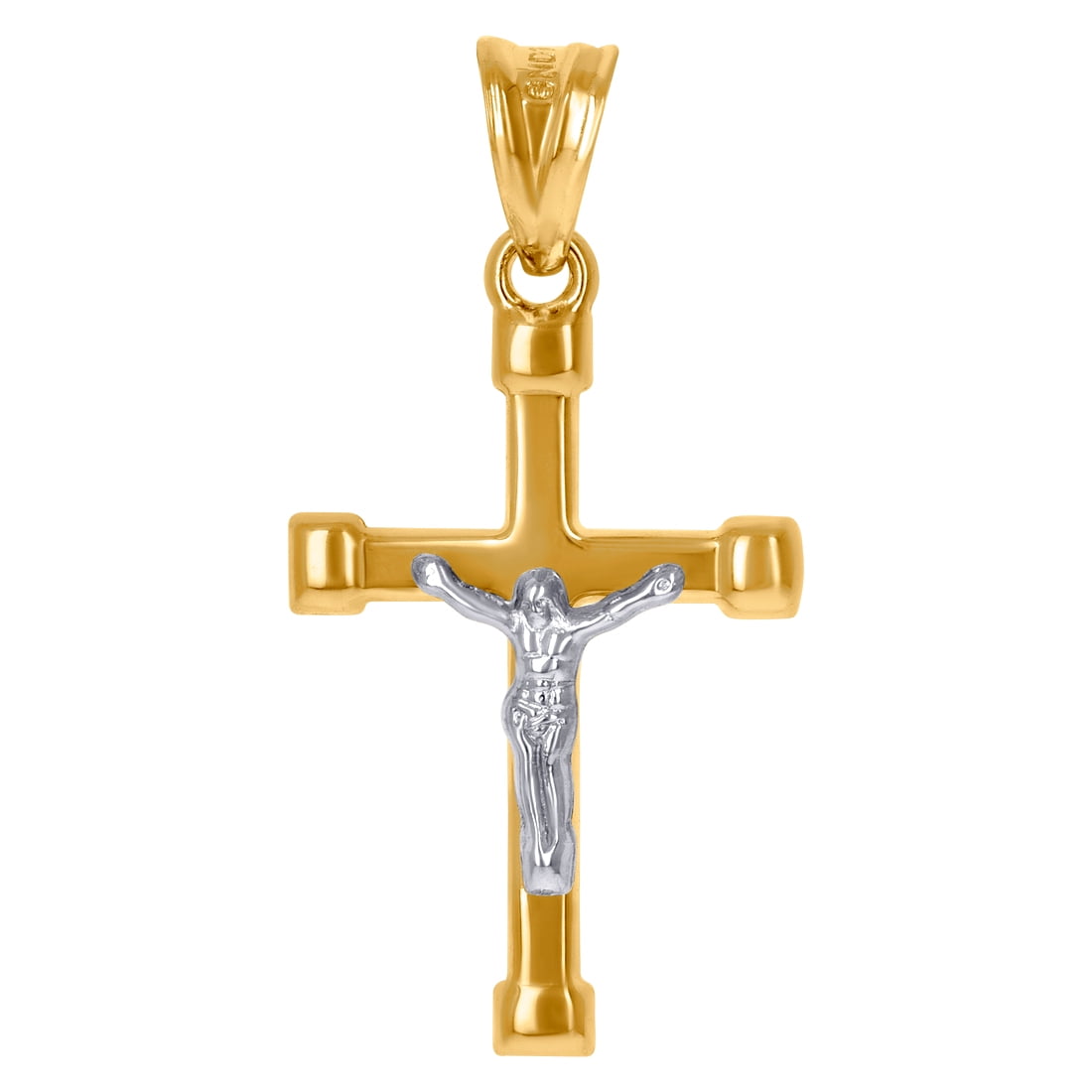 10k Gold Two tone Mens Cross Crucifix Height 34mm X Width 16.9mm Religious Charm Pendant Necklace for Men
