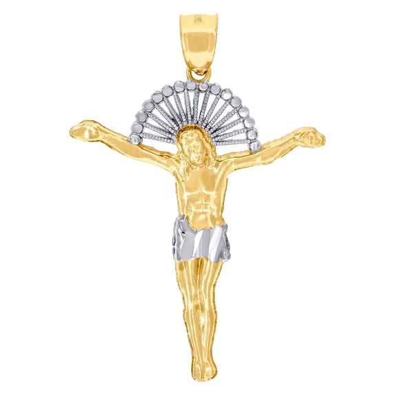 10k Gold Two-tone Mens Jesus Height 44.4mm X Width 30.4mm Religious Charm Pendant Necklace for Men
