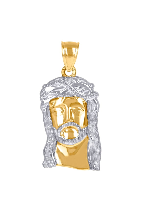 10k Gold Two-tone Textured Mens Jesus Height 30.9mm X Width 14.9mm Religious Charm Pendant Necklace for Men