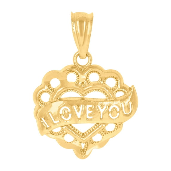 10k Gold Two-tone Unisex I Love You Height 18.8mm X Width 13.2mm Heart Charm Pendant Necklace Pendant for Women