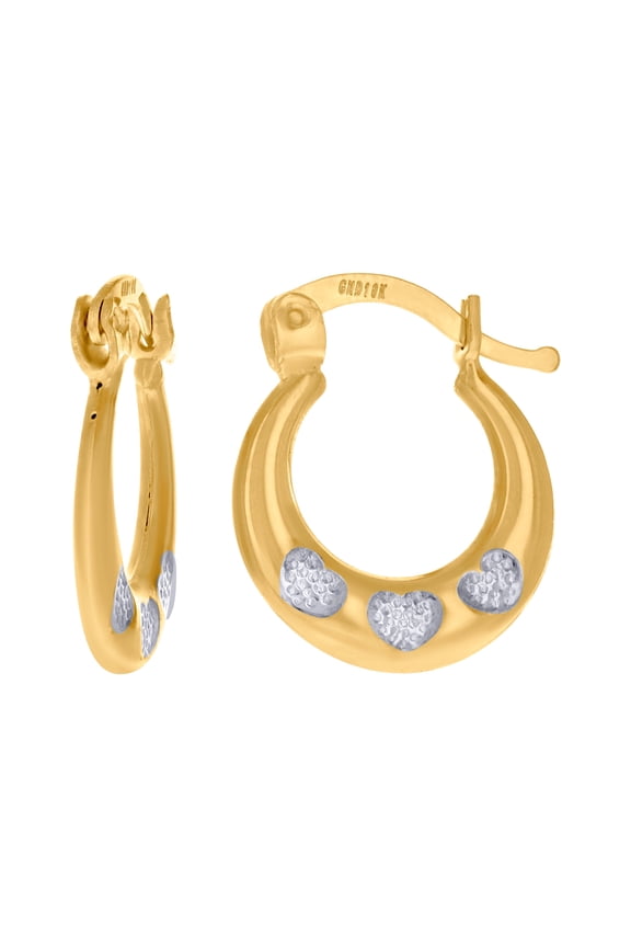 10k Gold Two-tone Womens Love Heart 14mm X16.5mm Hinged Hoops Hugs Earlobe Earrings Hoop Earring for Women