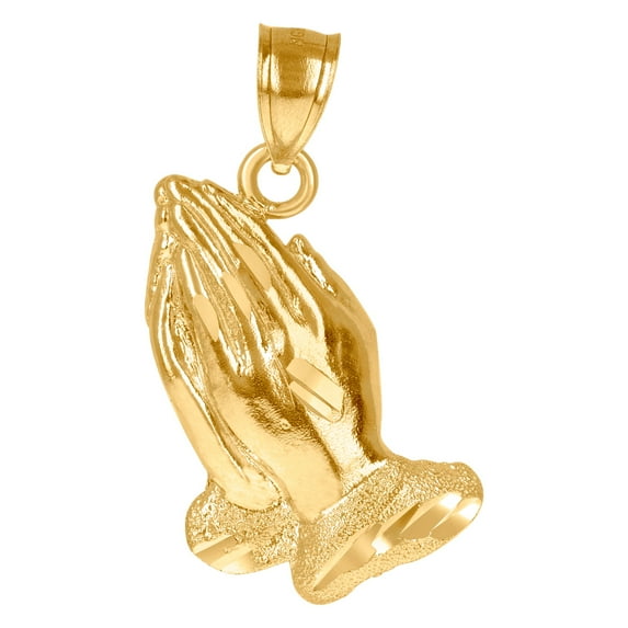 10k Gold Unisex Praying Hands Height 28.1mm X Width 16.1mm Religious Charm Pendant Necklace Pendant for Women