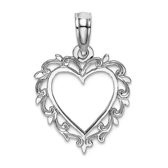 10k Gold White Love Heart Pendant Necklace With Lace Trim 17.8x13.35mm Wide Pendant for Women