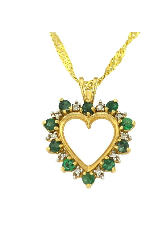 10k Gold Women's Heart Pendant with 0.85 ct Emerald and Diamond