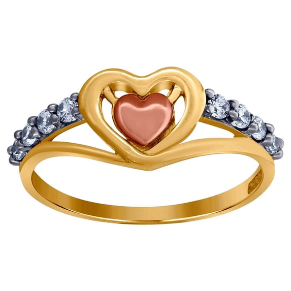 10k Gold Womens Tri-color Cubic Zirconia 2mm Love Heart Band Ring Statement Ring for Women and Men