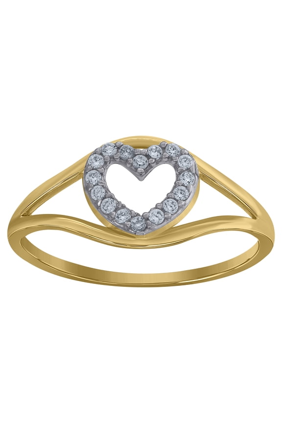 10k Gold Womens Two-Tone CZ Split Shank Heart Band Ring