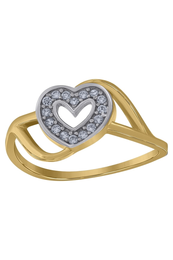10k Gold Womens Two-Tone CZ Split Shank Heart Band Ring