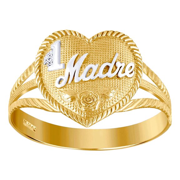 10k Gold Womens Two-tone #1 Mom Love Heart Band Ring 12.7x3mm Wide Statement Ring for Women and Men