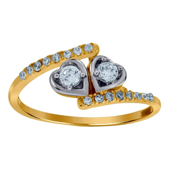 10k Gold Womens Two-tone Cubic Zirconia Double Love Heart Band Ring 8x1mm Wide Statement Ring for Women and Men