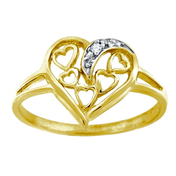 10k Gold Womens Two-tone Cubic Zirconia Love Heart Band Ring Statement Ring for Women and Men