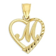 10k Initial Heart Pendant for Necklace, Letter M, Personalized Jewelry