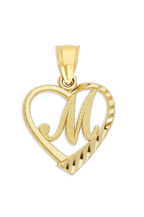 10k Initial Heart Pendant for Necklace, Letter M, Personalized Jewelry