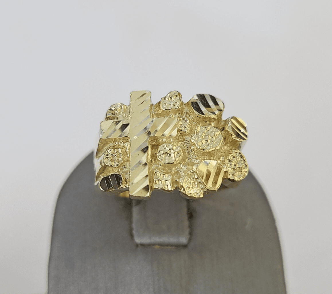 10k Jesus Cross Nugget Ring Casual Band Yellow Gold Genuine Brand New ...