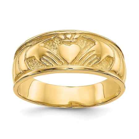 Genuine 10K Yellow Gold Irish Claddagh Band Ring, Wedding Jewelry Gift for Women & Men