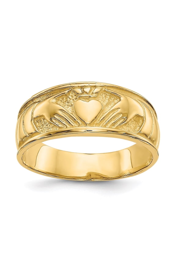 Genuine 10K Yellow Gold Irish Claddagh Band Ring, Wedding Jewelry Gift for Women & Men