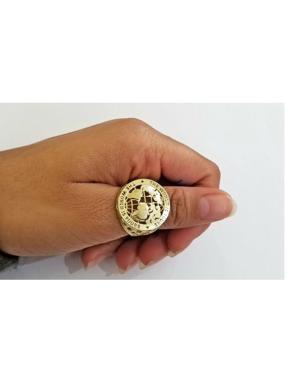 10k Men world is your gold Ring Sizable casual circle gold Band 10kt All Sizes (Ring Sizes (in):12;)